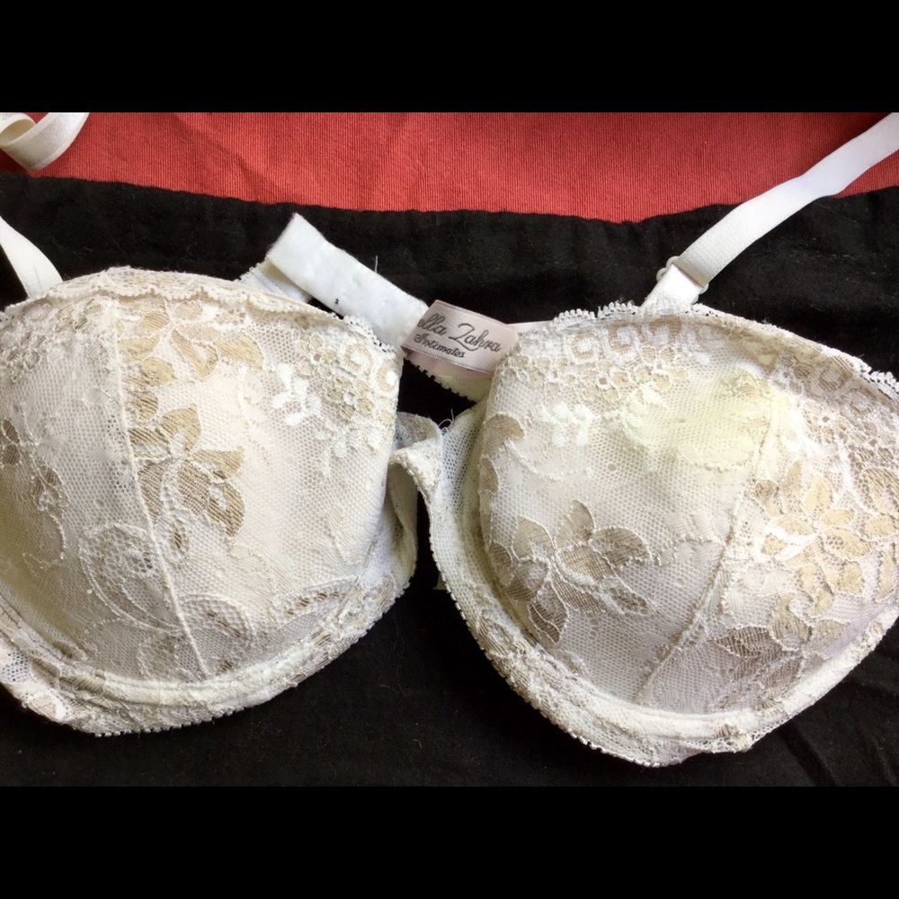 ⚜️ BELLA ZEHRA LACE TAUPE & IVORY LACE BRA 36c EUC
